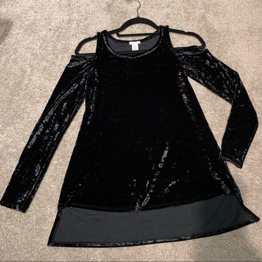 BP Black Crushed Velvet Open Shoulder Long Sleeve